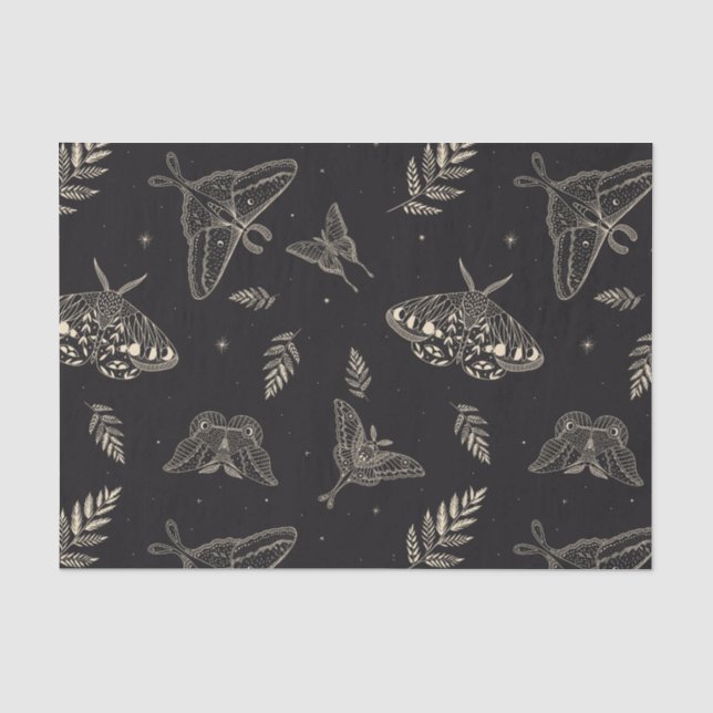 Schwarzes Moth Butterfly-Muster Seidenpapier (Vorderseite)