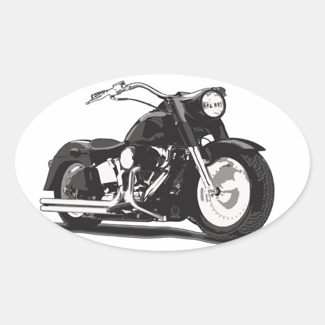 Schwarzes Motorrad Ovaler Aufkleber (Vorderseite)