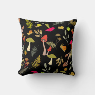 Schwarzes Mushroom Botanical Throw Kissen