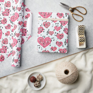 Schwarzes Musical und rote Herzen Wrapping Paper Geschenkpapier