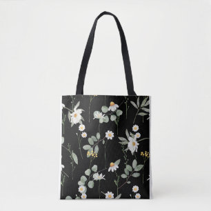 Schwarzes Muster der botanischen Blume Tasche