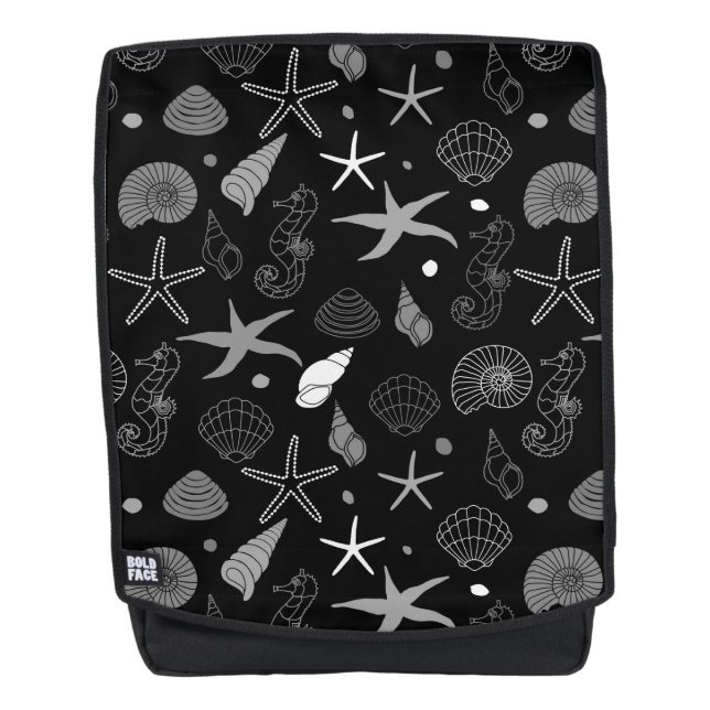 Schwarzes Muster des Meereslebens Rucksack (Vorderseite)