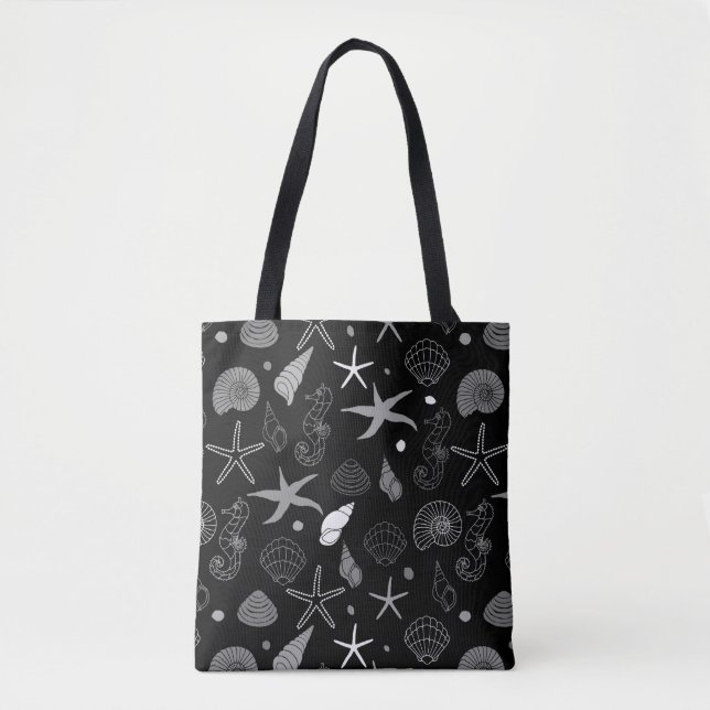 Schwarzes Muster des Meereslebens Tasche (Vorderseite)