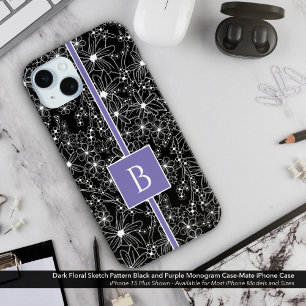 Schwarzes Muster Schwarzes Lila Sketch Monogramm Case-Mate iPhone Hülle