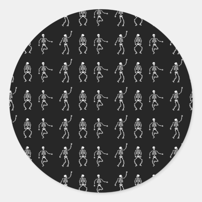 Schwarzes Muster Skelette tote Tanzknochen sprichw Runder Aufkleber (Vorderseite)