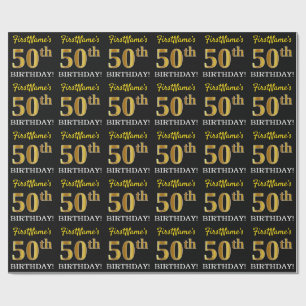 Schwarzes, nachgemachtes Gold "50. GEBURTSTAG " Geschenkpapier