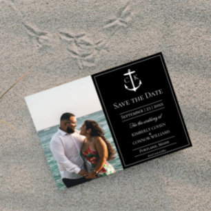 Schwarzes nautisches Monogramm-Foto Save The Date