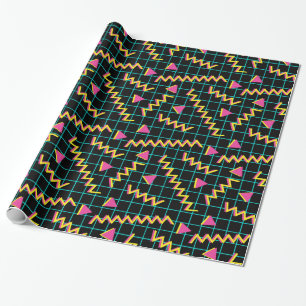 Schwarzes/Neonmuster der 80er Jahre Geschenkpapier