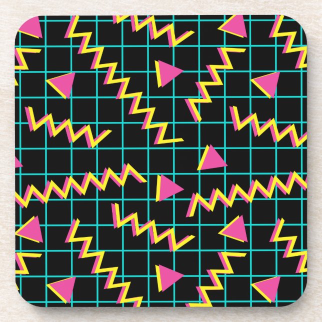 Schwarzes/Neonmuster der 80er Jahre Getränkeuntersetzer (Vorderseite)