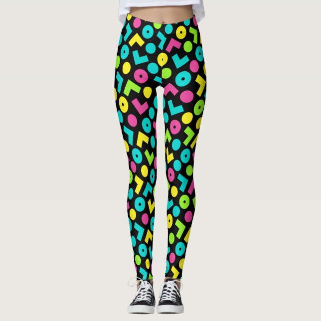 Schwarzes/Neonmuster der 80er Jahre Leggings (Vorderseite)