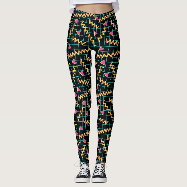Schwarzes/Neonmuster der 80er Jahre Leggings (Vorderseite)
