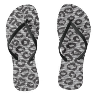 Schwarzes Netzblatt mit Leopardenmuster in Weiß Flip Flops