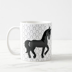 Schwarzes Niedliches Cartoon Trotting Horse Kaffeetasse