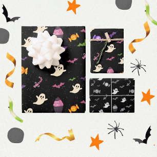 Schwarzes Niedliches farbiges magisches Halloween Geschenkpapier Set