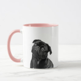 Schwarzes niedliches Mops-Rosa-kombinierte Tasse