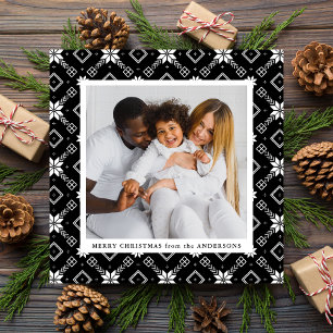 Schwarzes Nordic Snowflake Pattern Foto Feiertagskarte