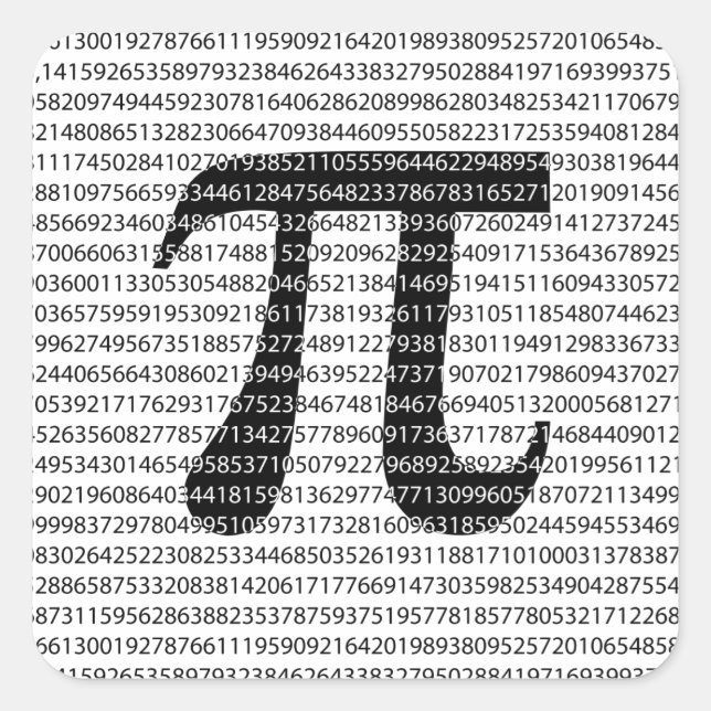 Schwarzes Number pi day mathematical symbol Quadratischer Aufkleber (Vorderseite)
