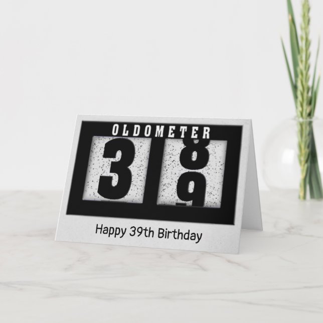 Schwarzes Odometer für den 39. Geburtstag Karte (Vorderseite)