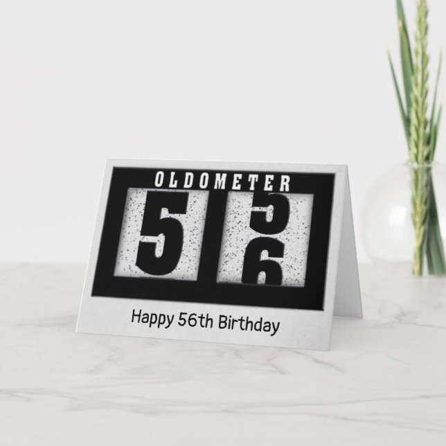 Schwarzes Odometer zum 56. Geburtstag Karte (Vorderseite)
