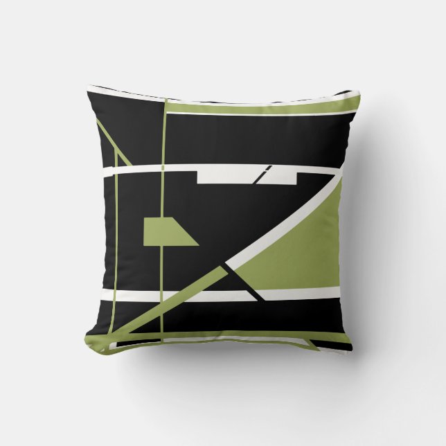 Schwarzes Olive White Geometrie Abstrakt Art Desig Kissen (Vorderseite)