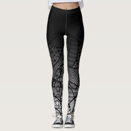 Schwarzes Ombre mit schwarzem u. weißem Muster Leggings