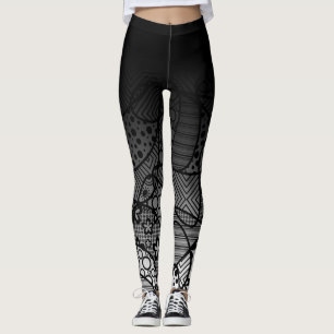 Schwarzes Ombre mit schwarzem u. weißem Muster Leggings