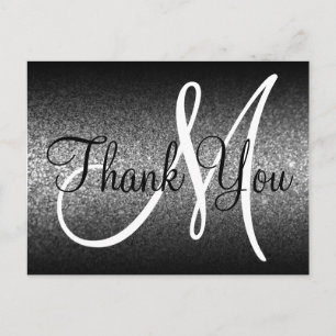 Schwarzes Ombre Silber Glitter Monogramm Danke Postkarte