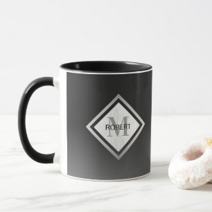 Schwarzes Ombre-Silber-Marmor-Monogramm Tasse