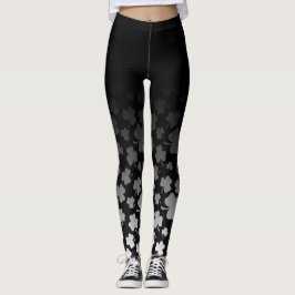 Schwarzes Ombre u. Weiß auf schwarzem Kleeblatt Leggings