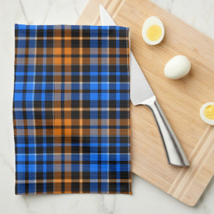 Schwarzes Orange Blau Kariertes Tartan Design Geschirrtuch