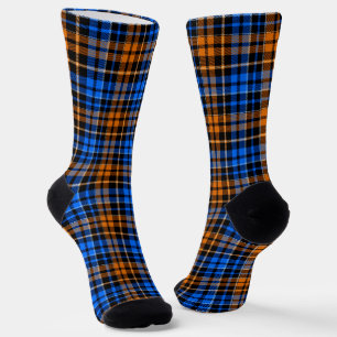 Schwarzes Orange Blau Kariertes Tartan Design Socken