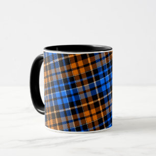 Schwarzes Orange Blau Kariertes Tartan Design Tasse