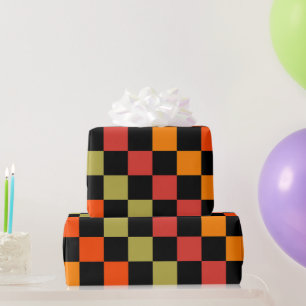 Schwarzes Orange Geländertes etro Kariertes Muster Geschenkpapier