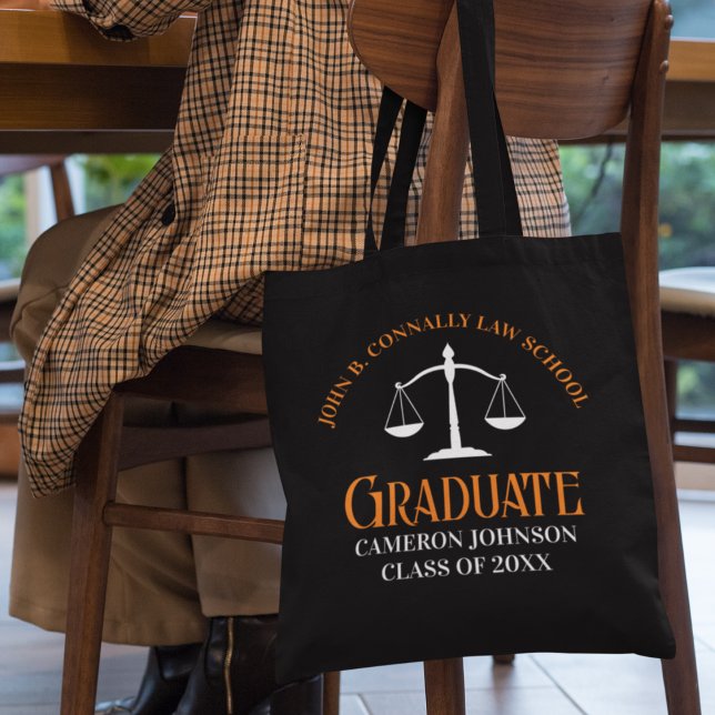 Schwarzes Orange Law School Graduate Personalisier Tasche (Von Creator hochgeladen)