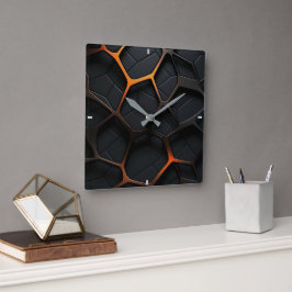 Schwarzes Orange Quadratische Wanduhr