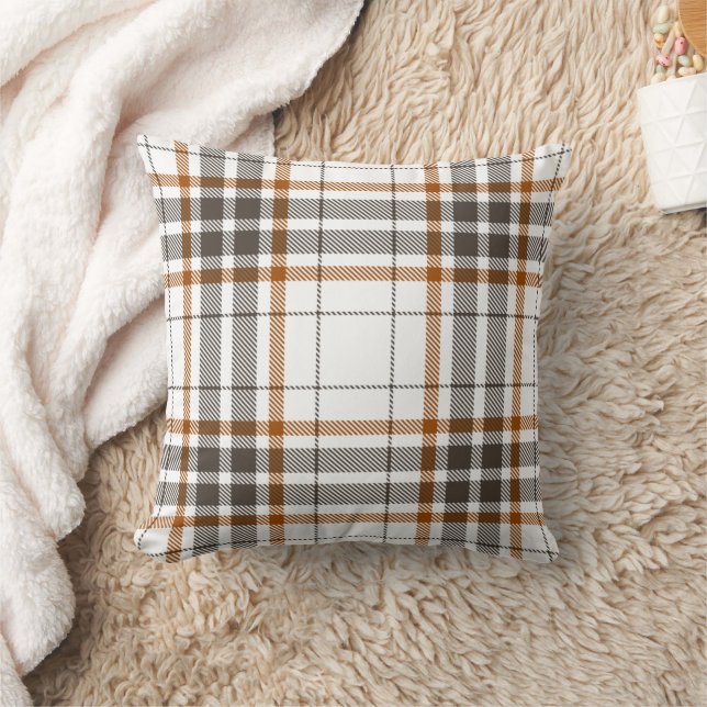 Schwarzes, orangefarbenes neutrales Kariertes Herb Kissen (Decke)