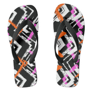 Schwarzes, orangefarbenes und rosafarbenes Blatt Flip Flops