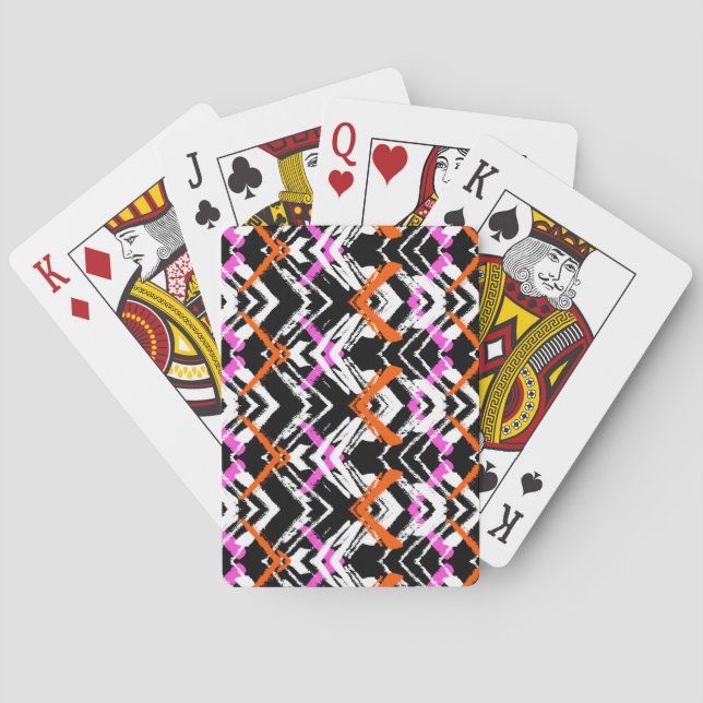 Schwarzes, orangefarbenes und rosafarbenes Blatt Spielkarten (Rückseite)