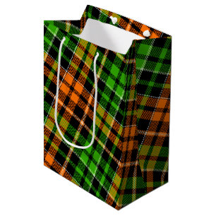 Schwarzes oranges grünes Karo-Tartan-Design Mittlere Geschenktüte