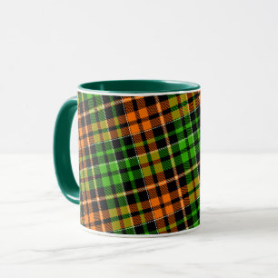 Schwarzes oranges grünes Karo-Tartan-Design Tasse