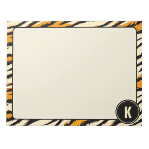 Schwarzes Oranges Tiger-Streifen-Muster-Monogramm Notizblock