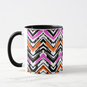 Schwarzes, oranges und rosa handgezeichnetes Chevr Tasse