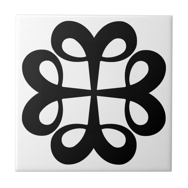 Schwarzes Ornament-Design auf weißer Fliese (Vorderseite)