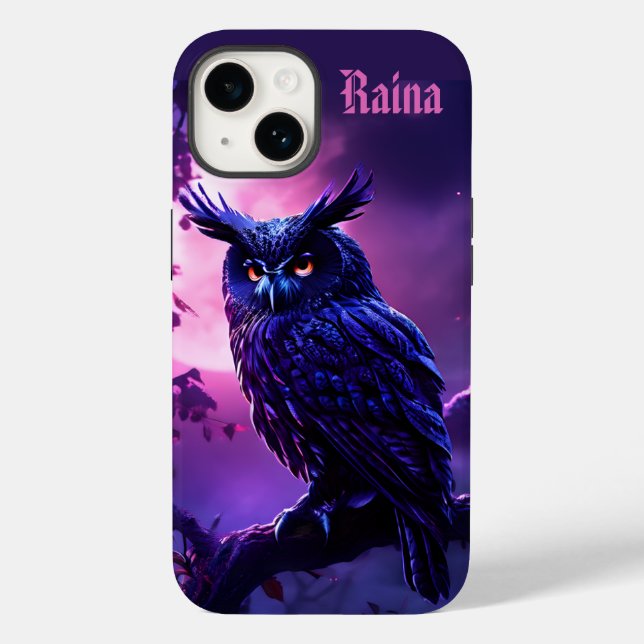 Schwarzes Owl um Mitternacht Case-Mate iPhone 14 Hülle (Rückseite)