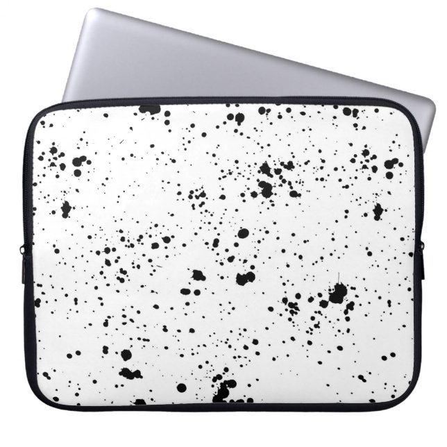 Schwarzes Paint-Spritzer-Muster Laptopschutzhülle (Vorderseite)