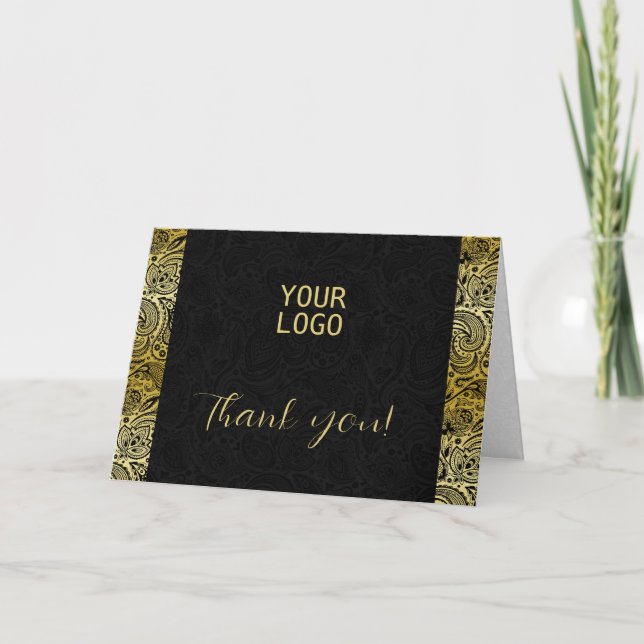 Schwarzes Paisley Muster Gold Akzent Danke Karte (Vorderseite)