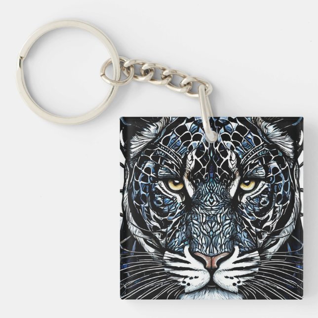 Schwarzes Panther-Farbglas Schlüsselanhänger (Vorderseite)