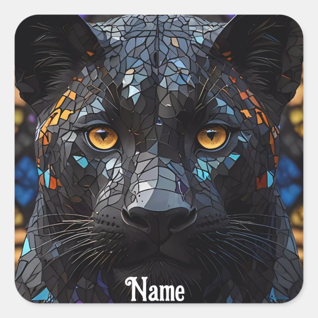 Schwarzes Panther-Portrait Quadratischer Aufkleber (Vorderseite)