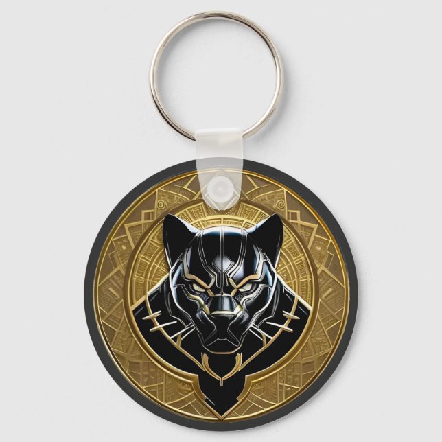 Schwarzes Panther-Symbol mit goldenem geometrische Schlüsselanhänger (Vorderseite)