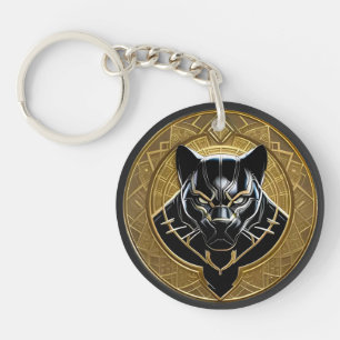 Schwarzes Panther-Symbol mit goldenem geometrische Schlüsselanhänger